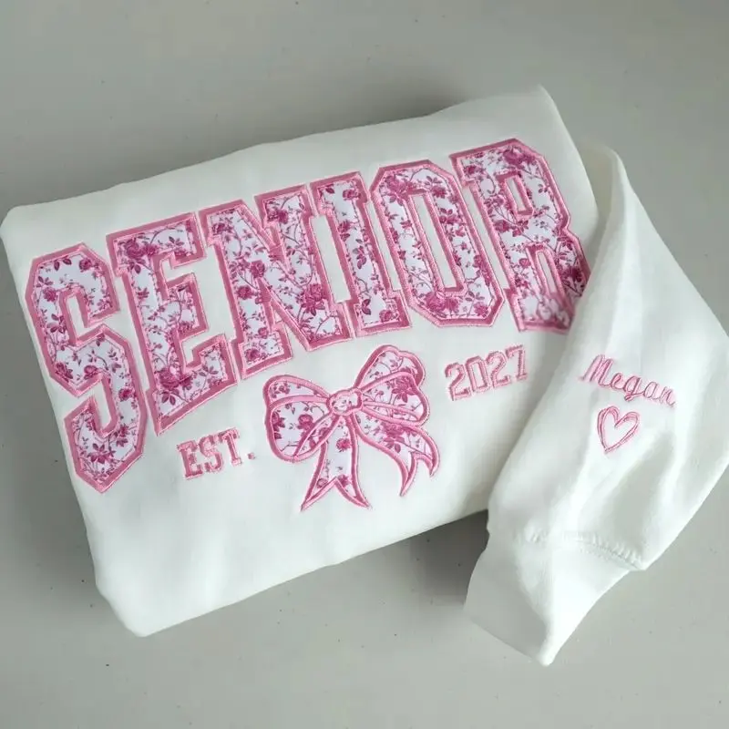 Senior Embroidered Sweatshirt Class of 2027 with Name, Custom Graduation Gift for Her, Personalized Bow Crewneck, Senior Girl Shirt