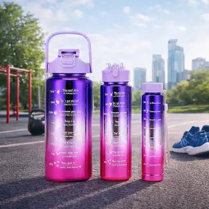 Large-capacity sports water bottles, 3-piece portable electroplated sports water bottle set, with straw and strap, reusable water bottles with time markers, suitable for running, sports, cycling, school, office, birthday, Christmas gift.