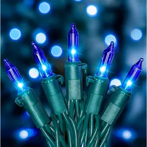 50Count Blue Christmas Lights, Green Wire 13Ft Incandescent Traditional Holiday String Light Set for Indoor Outdoor Use Christmas Tree, Halloween, Valentine Wedding Lighting Decoration