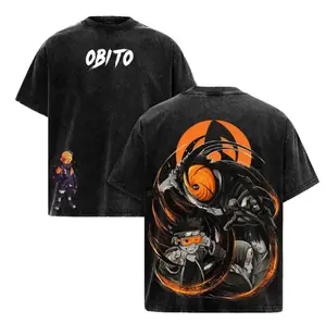 Naruto Shippuden Anime Tee, Obito Uchiha T-Shirt,Tobi Masked Shinobi Vintage Washed Oversized Graphic Tee, Akatsuki Sharingan Uchiha Clan Streetwear,Unisex Cotton Retro Manga Shirt for Otaku Fans 90s graphic good tees Casual American Short Sleeve T-shirt