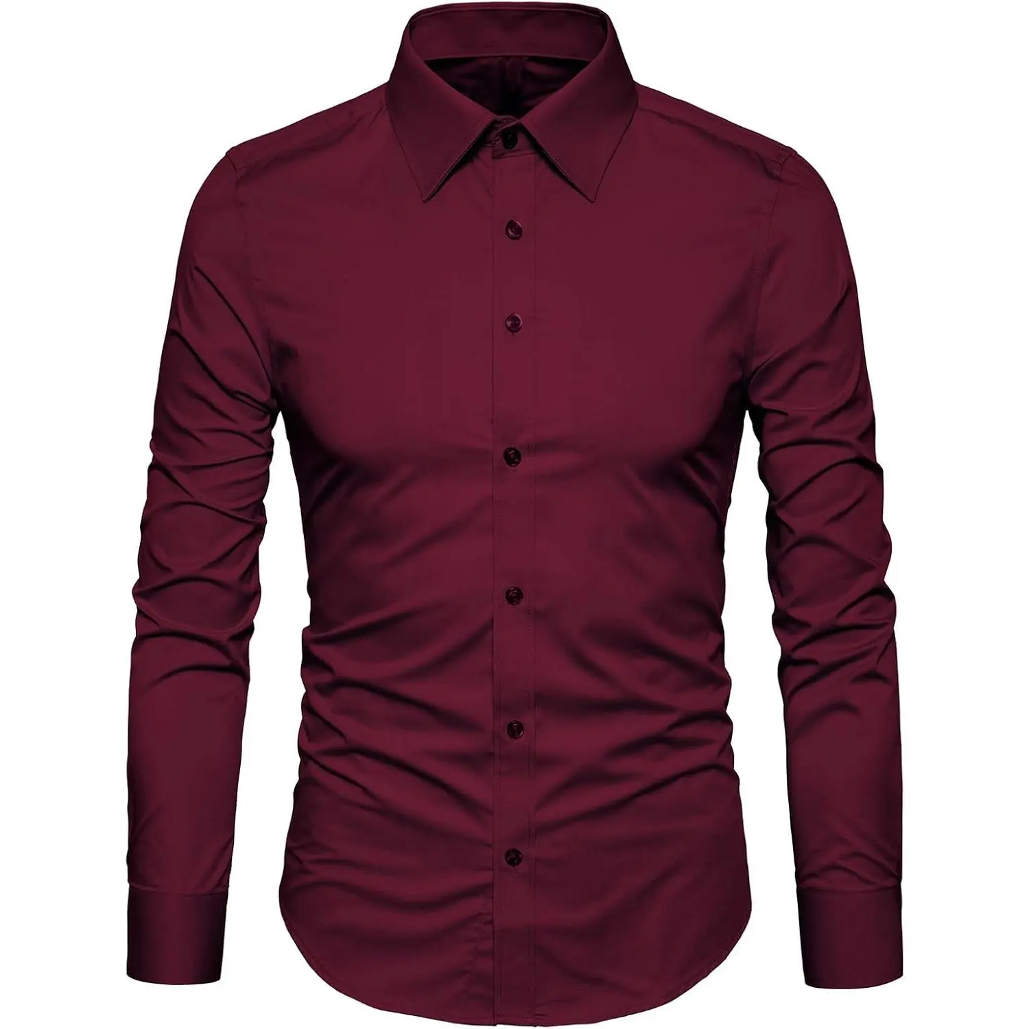 Men's Slim Fit Long Sleeve Dress Shirt, Solid Cotton Blend Button-Down for Business, Casual, and Work Fashion, Casual Fitted Collared, Longsleeves, Sport, Plain, Low Iron, Full Length, Collared Neck, Work‑To‑Party