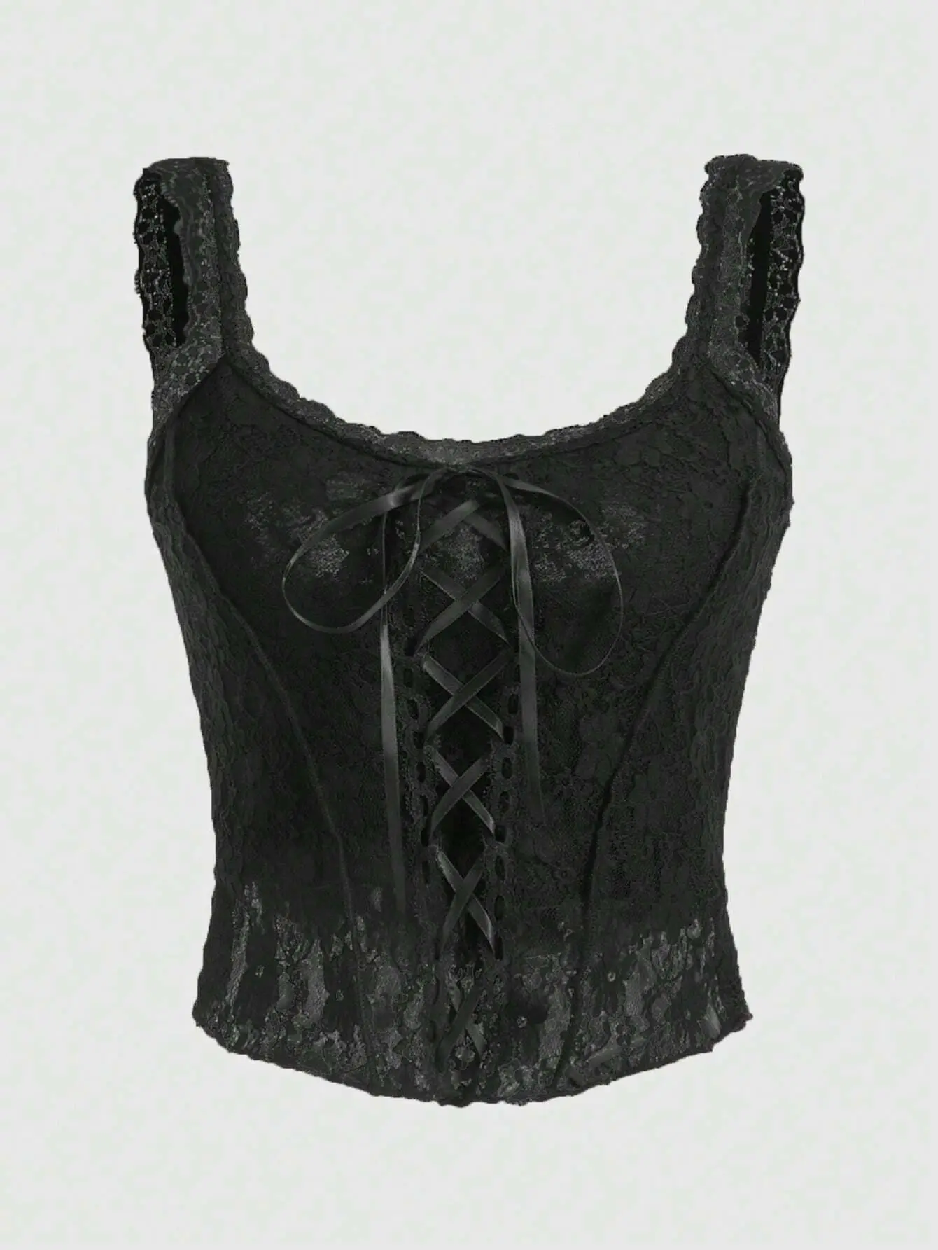 LALUZ Corset Top Fairycore Lace Up Contrast Lace Cami Top Y2K Going Out Top Sexy Aesthetic Summer Fashion