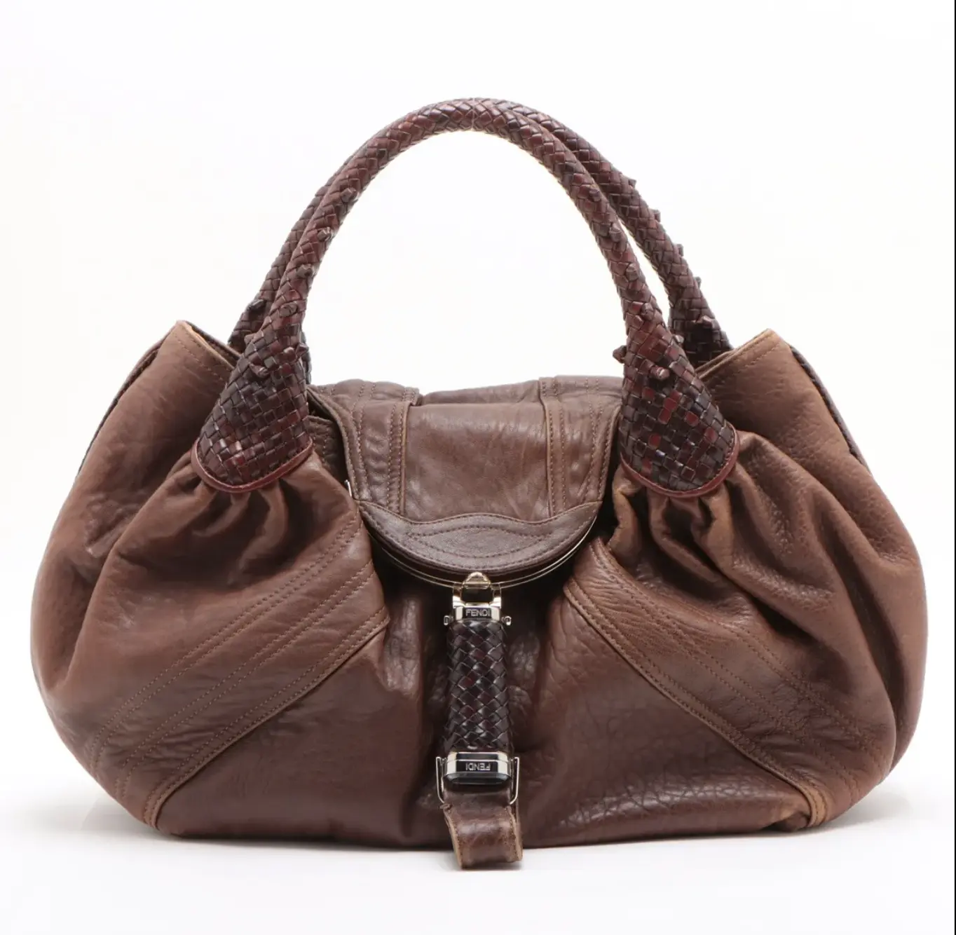 Pre-owned FENDI Nappa Leather Tote Bags Spy Bag — Brown Leather