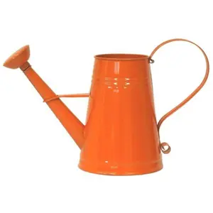 HIT  1 gal Enameled Galvanized Steel Watering Can with Removable Rosette, Tangerine