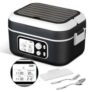 Electric Heated Lunch Box, Rechargeable Battery Powered, Smart Timer, Leak Proof, Removable Divider, Portable Insulated Lunch Box for Adults