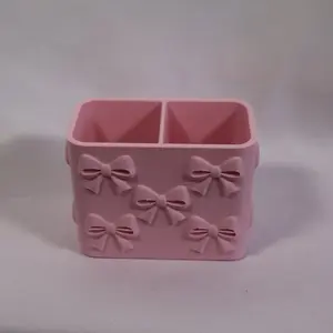Cute Pink Bow Vanity Organizer – Makeup Brush Holder & Desk Storage Container