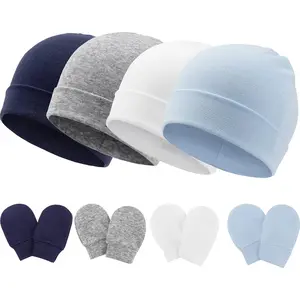 Baby Hats and Mittens Infant Cotton Beanie Gloves No Scratch Set Newborn Hospital Hat for Boys Girls