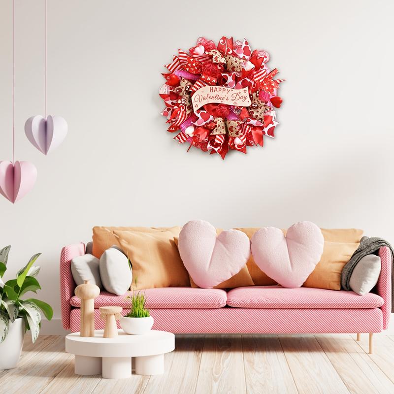 1 piece of 35cm or 45cm Valentine's Day/Spring Wreath, suitable for front door decoration - Plastic door ornament with branches and leaves, wall-mounted decoration, suitable for all seasons, Valentine's Day or housewarming gift.