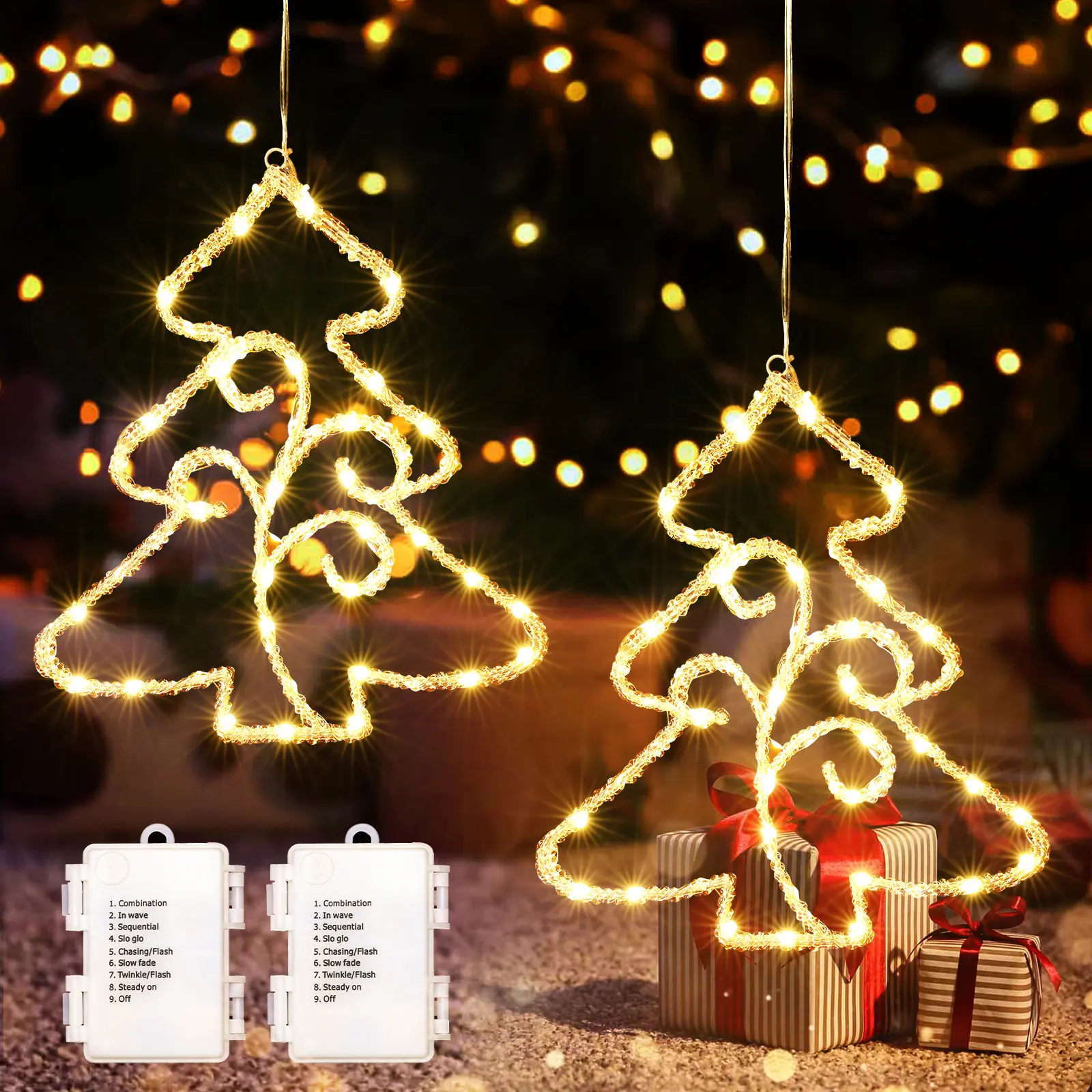2Pcs Christmas Tree Window Lights,14.5in Led Crystal Sparkling Christmas Decorations Window Lights christmas light Ornaments,Festive Home Celebration Outdoor
