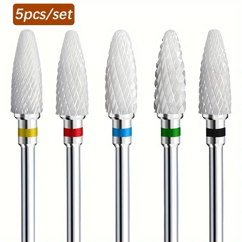 5PCS Ceramic Nail Drill Bits Set, Acrylic Nail File Bits, 3/32'' Shank Professional Corn Shape Ceramic Bits For Shaping, Polishing, Removing Acrylic Gel Nails, Manicure Pedicure Nail Care Tool, Nail Tools, Nail Supplies