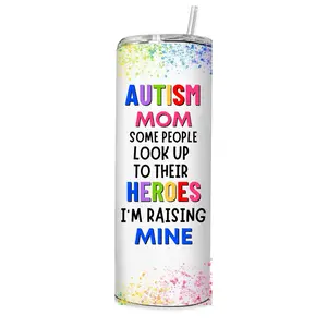 Autism Awareness Custom Tumblr Bottle - Colorful Design with "MINE" Text, Perfect for Self-Expression and Support - Drinkware Tumbler Cup Mug Washable Reusable Portable