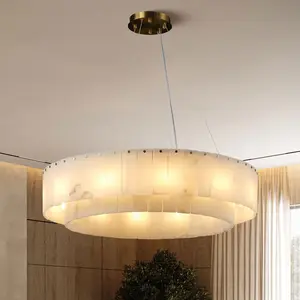 31" 10 - Light 2 - Tier Alabaster Dining Room Gold Chandeliers Pendant Lights(Bulbs Included)