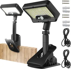 Clamp-on Solar Light with Motion Sensor, 360° Rotatable and Vertically Adjustable Solar Fence Light with 92 LED Lights