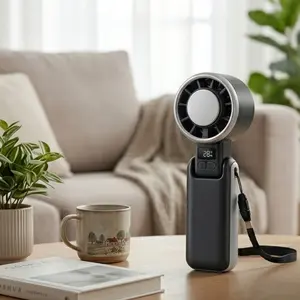 Lightweight 7.9 oz High-Speed Cordless Rechargeable Handheld Neck Fan - 5 Adjustable Speeds, Ice Cooling, Digital Screen, USB Type-C Charging, 180° Foldable Turbo Fan, Office Home Gift for Adults