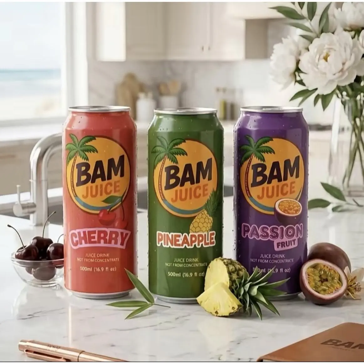 BAM Juice Cherry Pineapple Passion Fruit 500ml Juice Drinks in Vibrant Cans for Refreshing Beverages