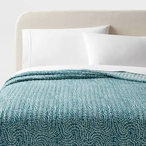 Full/Queen Reversible Matelasse Swirl Quilt Teal Blue - Threshold: Woven Cotton Coverlet, 200 Thread Count