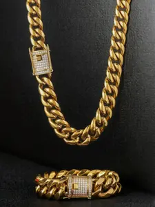 18k Cuban Necklace, 10mm Stainless Steel Choker, Waterproof, Anti-Allergy, Street Style, Unisex, Valentine's Gift