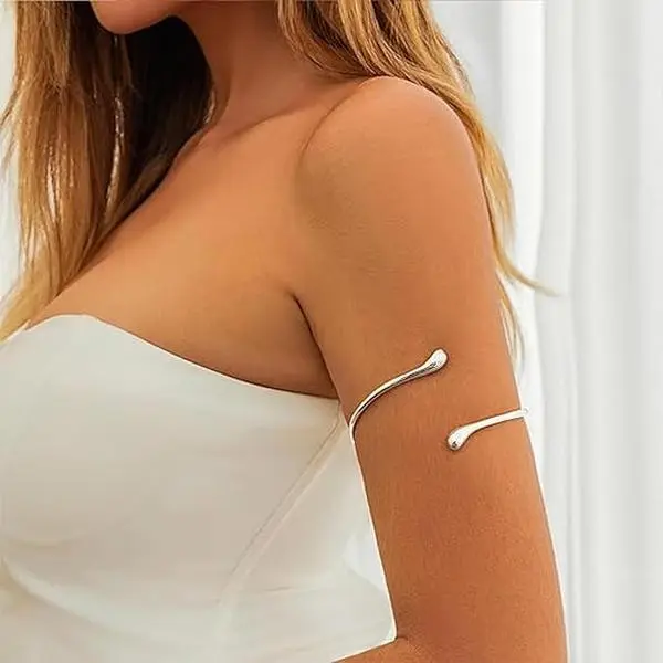 Arm Cuff Layered Arm Bracelet Minimalist Arm Cuff Jewelry for Women Adjustable Upper Arm Cuff Bangle, silver