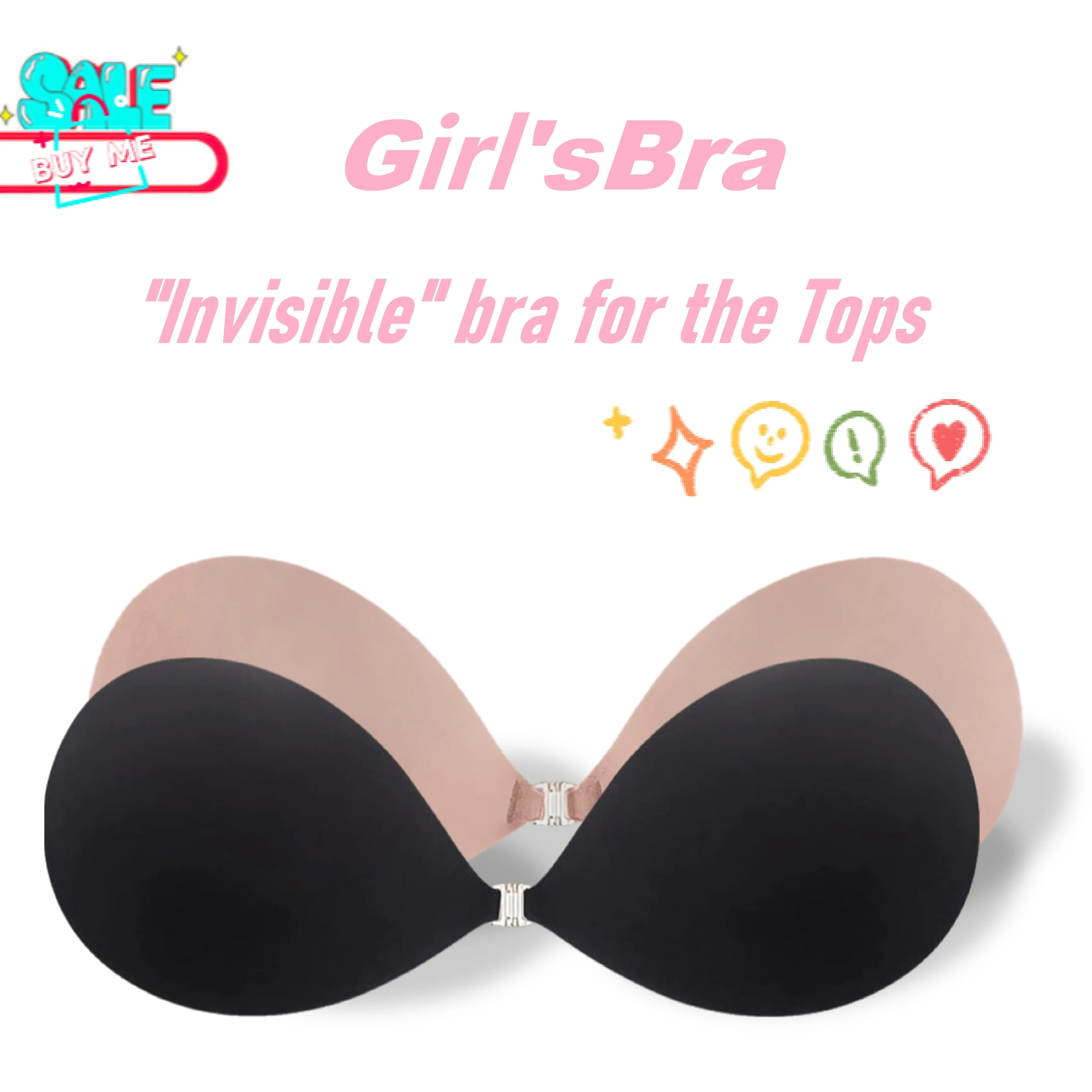 Girl'sBra Boutique Summer Outfit Invisible Push Up Adhesive Bra  for Women - Seamless Strapless Sticky Bra, Reusable, Ideal for Backless Dresses, Gift for Her