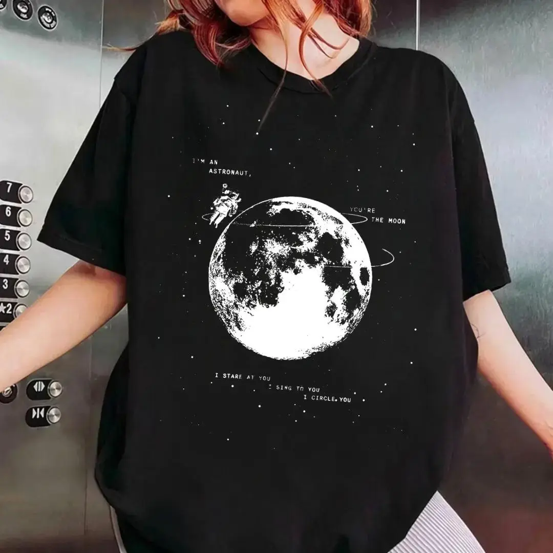 Astronaut and Moon Graphic T Shirt, Cosmic Space Aesthetic Tee, Romantic Moon Quote Shirt, Minimalist Galaxy Graphic Tee, Astronomy Lover Gift, Unisex Casual T-Shirt