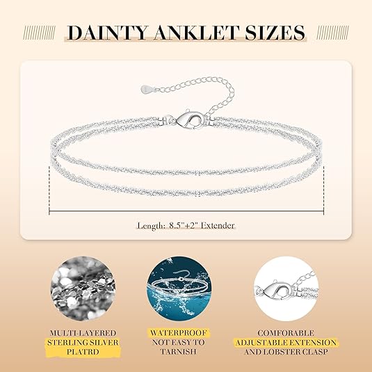 Womens Gold Ankle Bracelet, Adjustable Chain Set, Petite and Cute, Perfect for Summer Wear, Ideal as Summer Waterproof Barefoot Jewelry or Gift Waterproof Layered Anklets for Women, Cuban Link Anklet Set, Boho Summer Beach Vacation Daily Wear Jewelry Gift
