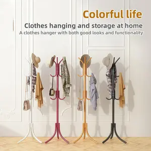 12-Hook Free-Standing Coat Rack – Iron Clothes Hanger Stand with Hat Hooks, Sturdy Triangular Base, Easy Assembly (White/Black/Pink/Blue), Organiser