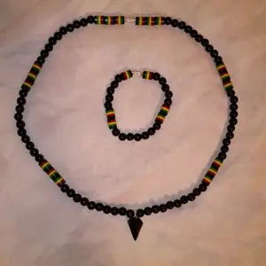 Black Handmade Beads Rasta Color Necklace Bracelet Set with Pendant - Perfect for Gift