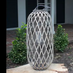 Kalalou CLUX1003 40 Inch Tall Grey Willow Lantern With Glass Candle Insert