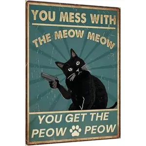 Retro Cat Decor Sign – Humorous Tin Metal Wall Art for Pet Owners, Perfect for Bedroom, Café, or Kitchen – Cat Lover Gift, 12x8 Inch