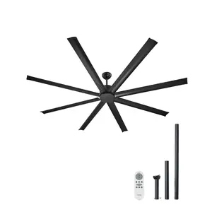 VEVOR 84 In Ceiling Fan without Light, 6-Speed Remote Control, Aluminum 8-Blade, Reversible DC Motor, Modern Low Profile Flush Mount Exterior Fan for Bedroom, Living Room, Patio, Indoor/Outdoor, Blac