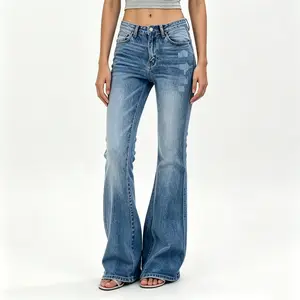 Women's Gradient-Color Slim-Fit Mid-Rise Stretchy Washed Denim Bootcut Jeans, Plus Size Womenswear Flare Jeans for Women