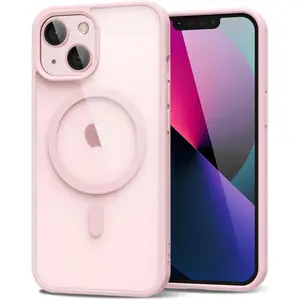 for iPhone 13 Mini/ 12 Mini Case Clear Magnetic Compatible with Magsafe, Thin Slim Transparent Non Yellowing, Hybrid Soft Silicone Bumper & Hard Plastic Protective Cover for Women, Light Pink