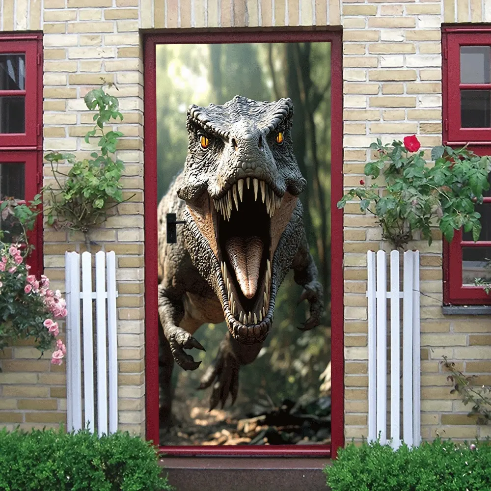 2pcs Jurassic World T-Rex Wall Stickers Dinosaur Decals for Kids Room Bedroom Living Room Decor Boys Room Dinosaur Theme Wall Art Removable PVC Material Home Wall Creative Decoration