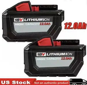 2Pack 12Ah Battery For Milwaukee Not an authentic product For M18 18V Lithium High Output 48-11-1880 48-11-1890