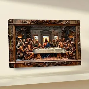 Last Supper Pattern Hanging Painting, 1 Count Wooden Frame Canvas Hanging Painting, Wall Art Decor for Home Living Room Bedroom Office, Religious, Stylish Religious Decor