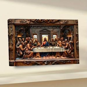 last supper pattern hanging painting, 1 count wooden frame canvas hanging painting, wall art decor for home living room bedroom office, religious ornaments, religious decoration, stylish religious decor
