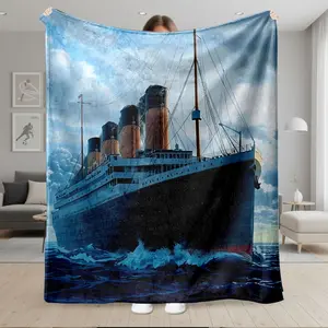 Titanic Ship Design Flannel Blanket for Sofa, Bed, Office, Travel, Camping, Super Soft Warm Lightweight All Season Flannel Throw Blanket, Cozy Gift for Adults and Couples.