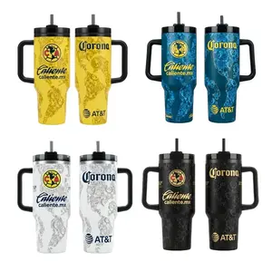 Mexico Soccer Fan 40oz Tumbler With Handle, Yellow Blue Black White Team Color Travel Mug Collection, Insulated Stainless Steel Cup Gift Bundle