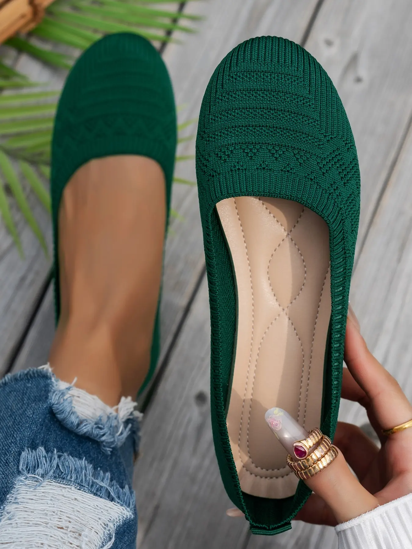 Women's Casual Fabric Shoes, Plain Pattern Design, Comfortable Rubber Sole, Less Than Ankle Height, Perfect for Daily Wear, Knit Flats, Soft Sole Flats, Slip On Flats, Slip Ins Shoes, Everyday Wear Footwear