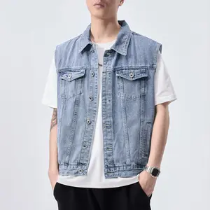 Men's Denim Vest,Sleeveless Jean Jacket Ripped Stretchy Distressed Battle Vest for Men Sleeve Less Outerwear