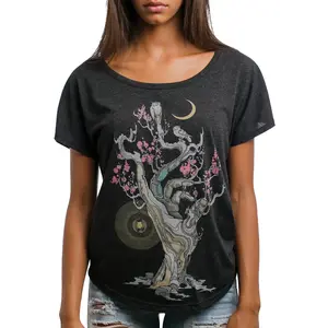Night Owls - Multicolor on Heather Black Triblend Womens Dolman T Shirt