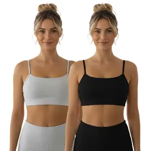 2 Pack Women's Cotton Yoga Bra with Removable Pads Adjustable Strips Breathable Mesh S - XL Regular Plus Free Size High Stretch Cotton Blend Padded Sport Bra Athletic Gym Workout for Women Classic Basic Multi-Color Activewear Womenswear