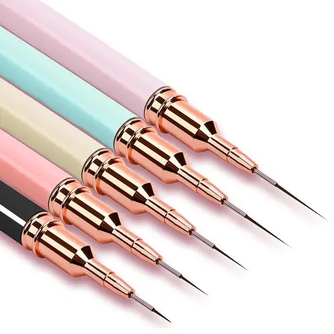 Nail Art Liner Brushes, 5Pcs Gel Polish Painting Art Design Pen Set Striping Brushes for Thin Long Lines, Tiny Details, Fine Drawing, Delicate Coloring Sizes 7/9/11/15/25mm