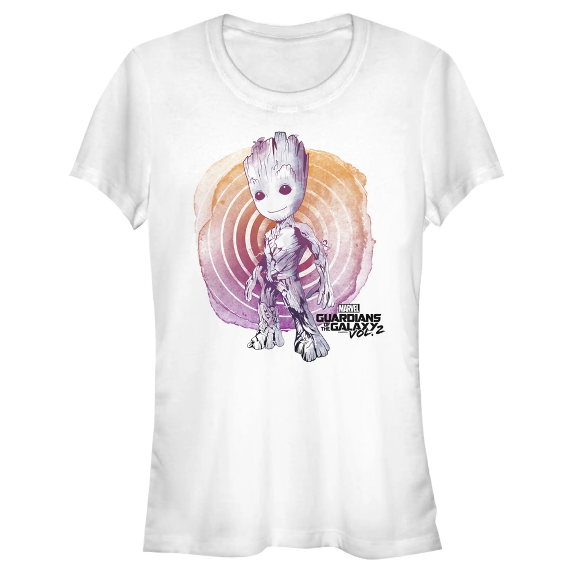 Juniors Womens Marvel Guardians of the Galaxy Vol. 2 Groot Watercolor Swirl T-Shirt