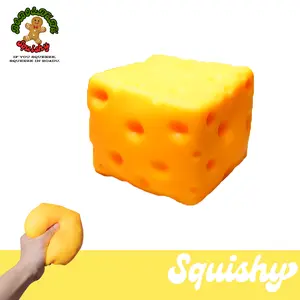 BOBODUDUSquishy Cheese Cube Squishy - Relaxing Squish toy, Soft Elastic Feel, Bright Cheddar Glow, Realistic Hole Texture
