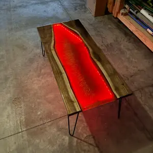 Stranger Things Epoxy Coffee Table with Red LED Lighting and Hairpin Legs for Modern Home Decor