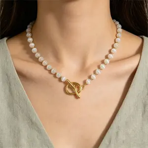 Natural 6mm White Selenite Beaded Necklace  Natural Cleansing Peace Clarity Healing Crystal Jewelry with Gold Toggle Clasp, Unisex Statement Choker