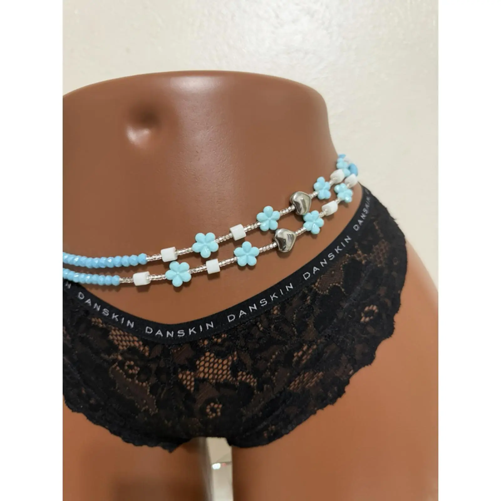 Blue Blossom Elegance Tie On Waist Beads 50 Inches with Floral Design and Beaded Detailing