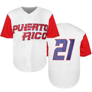 Roberto Clemente 21 Puerto Rico White Baseball Jersey,Gift for Game Day Red White V-Neck Short Sleeve Casual Sports Fan Jersey New