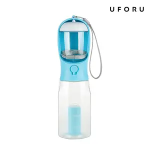 UFORU Portable Water Bottle for Dogs, 3 in 1 Pet Travel Bowl Dispenser with Food Treat Container & Poop Bag Holder, Summer Outdoor Walking Hiking Accessories for Large Dog On The Go - Blue, 20oz#SummerWins#DFYD